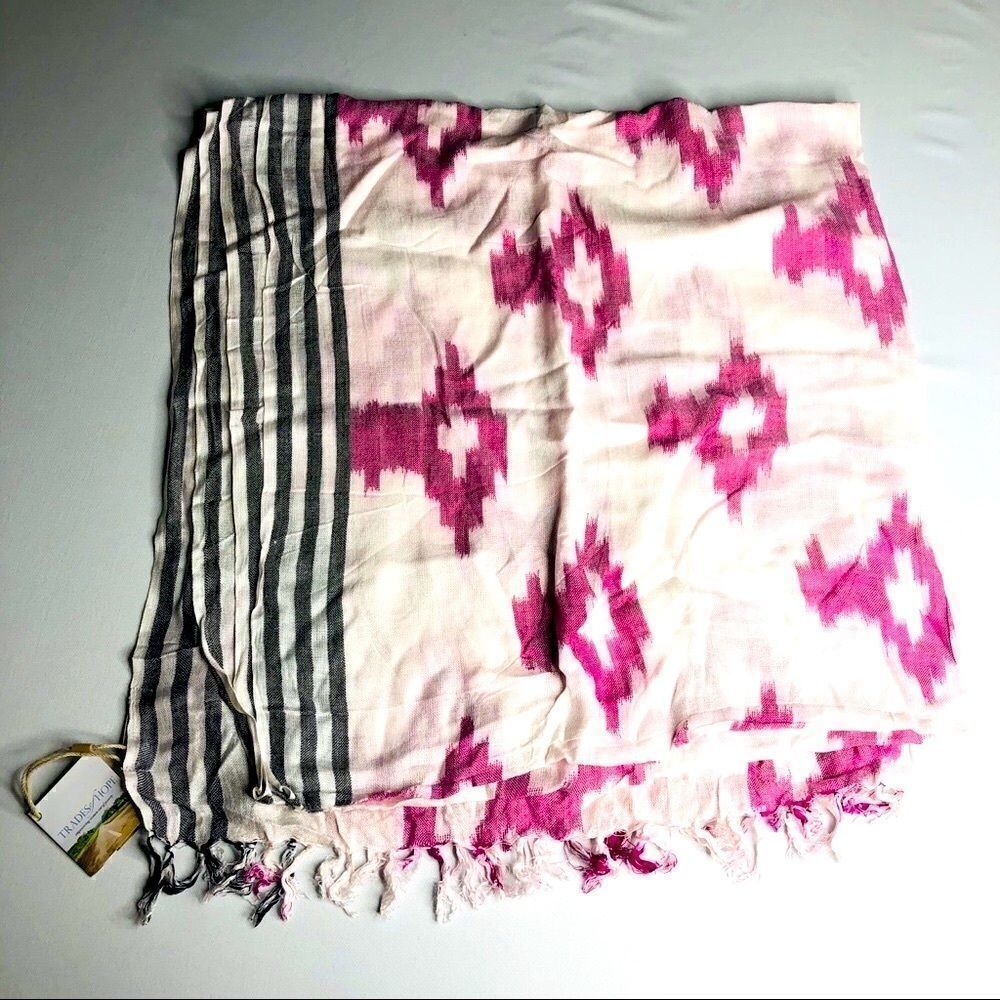 Trades of Hope Destination Wrap Scarf – Pink Ikat Shawl - Picture 2 of 10